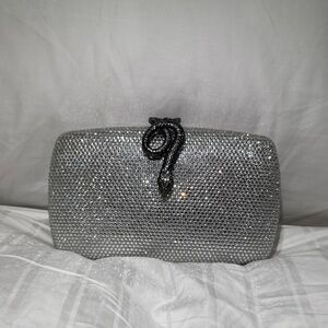INC International Concepts Sparkling Silver Clutch with Snake detail
